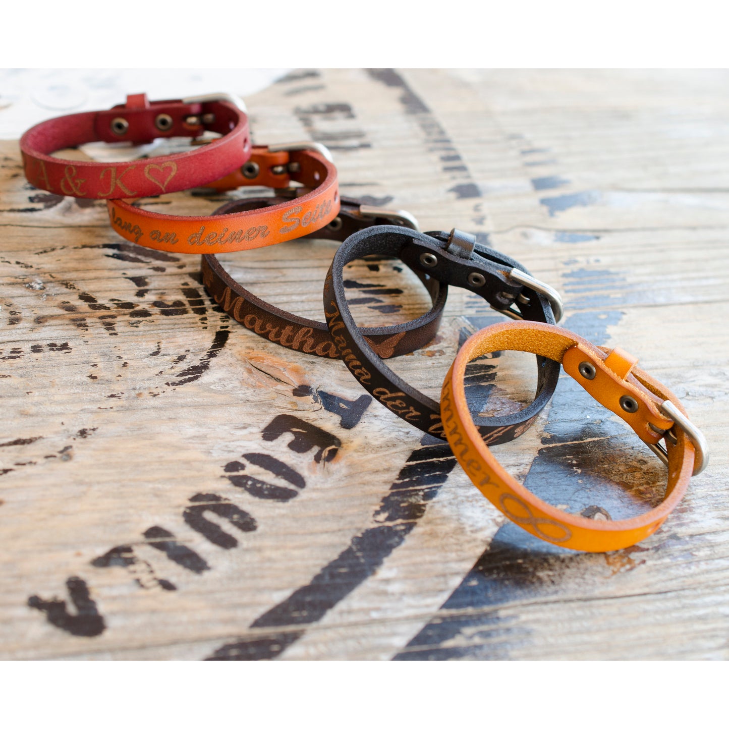 Lederarmband mit Gravur Schnalle schmal