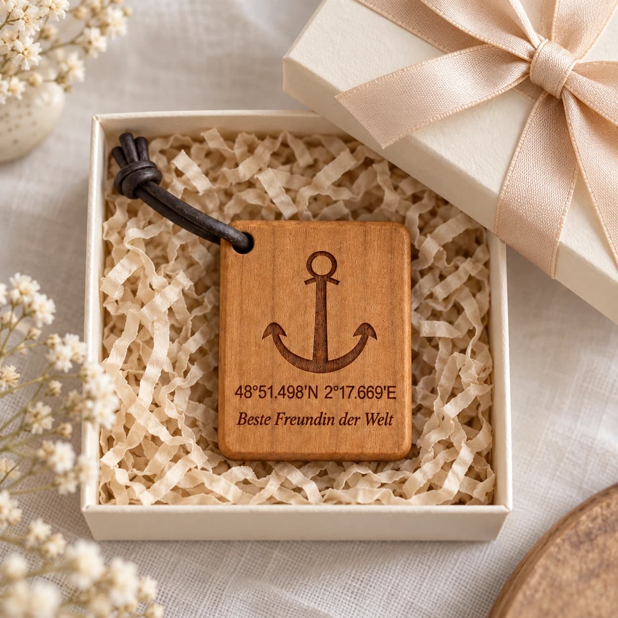 Anker-Schlüsselanhänger mit Gravur für die beste Freundin – Geschenkpräsentation, Beste Freundin der Welt