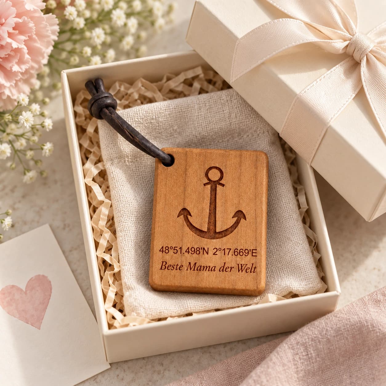 Anker-Schlüsselanhänger mit Gravur für Mama – Geschenkpräsentation, Beste Mama der Welt