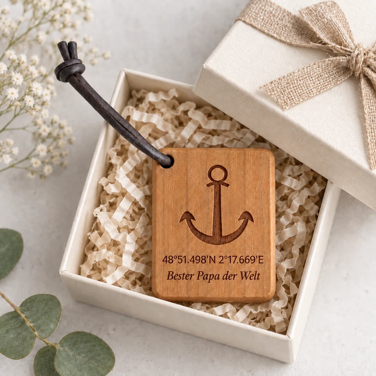 Anker-Schlüsselanhänger mit Gravur für Papa – Geschenkpräsentation, Bester Papa der Welt