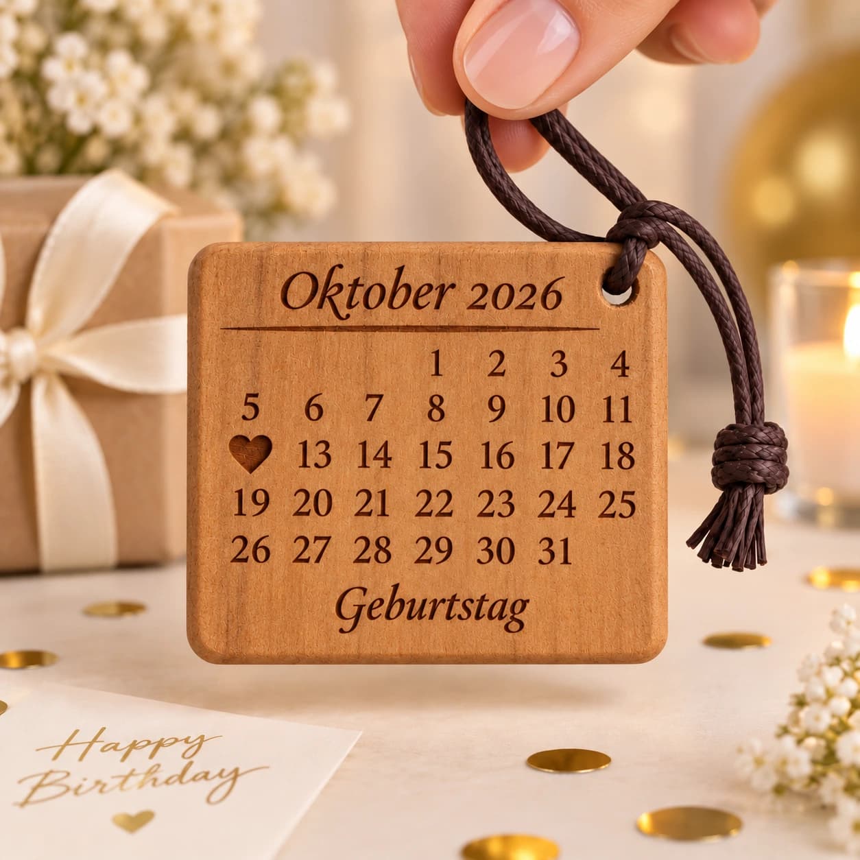 Kalender-Schlüsselanhänger mit gefülltem Herz zum Geburtstag – Weitere Anlassszene, Beispiel 12.10.2026