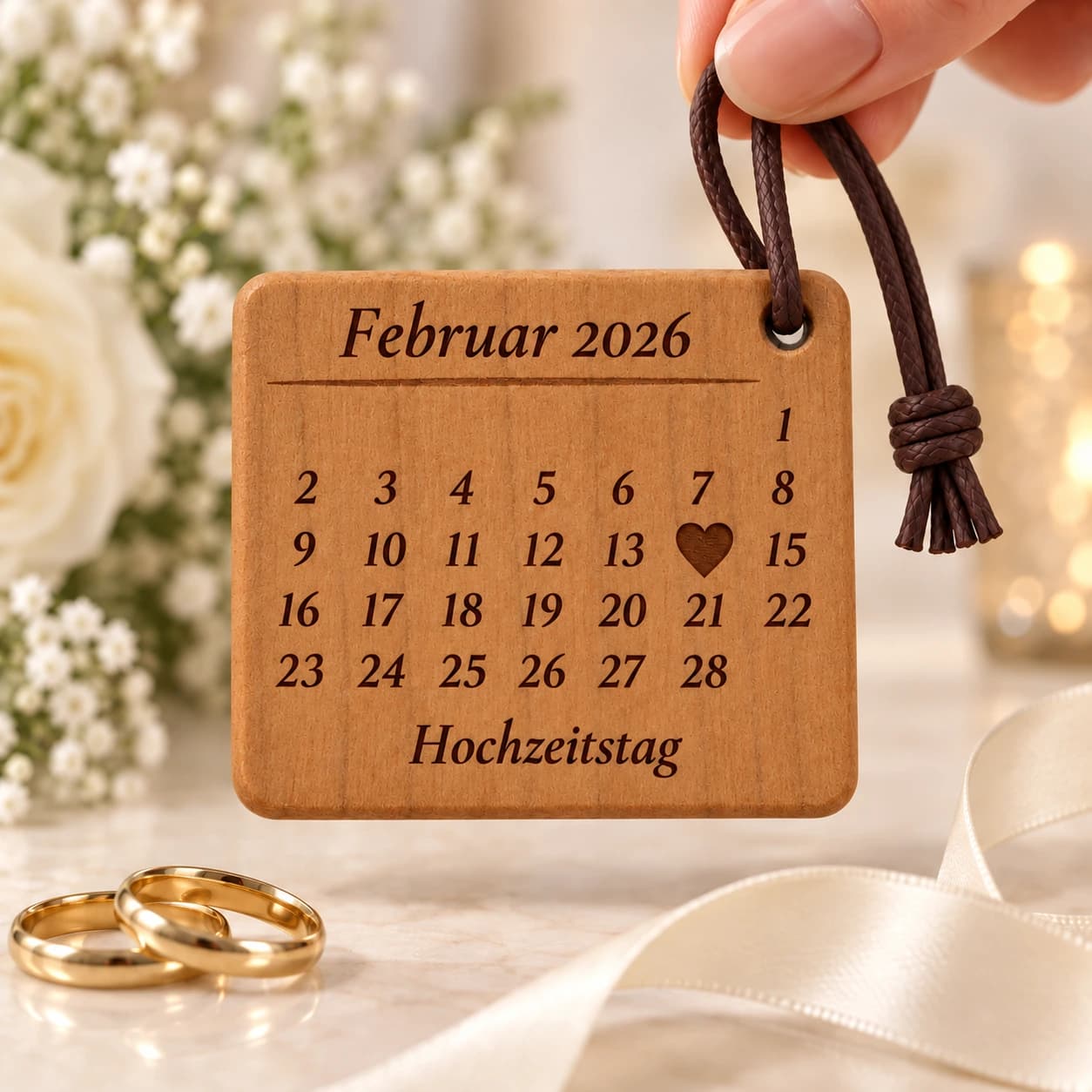 Kalender-Schlüsselanhänger mit gefülltem Herz zur Hochzeit & zum Jahrestag – Weitere Anlassszene, Beispiel 14.02.2026