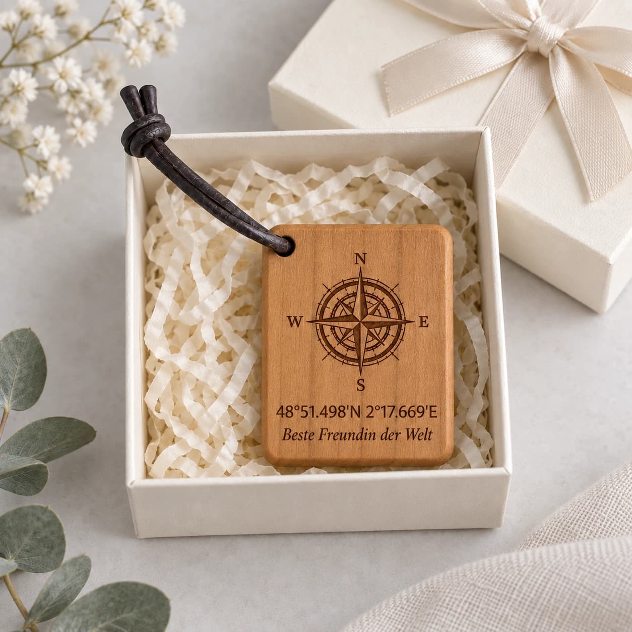 Kompass-Schlüsselanhänger mit Gravur für die beste Freundin – Geschenkpräsentation, Beste Freundin der Welt