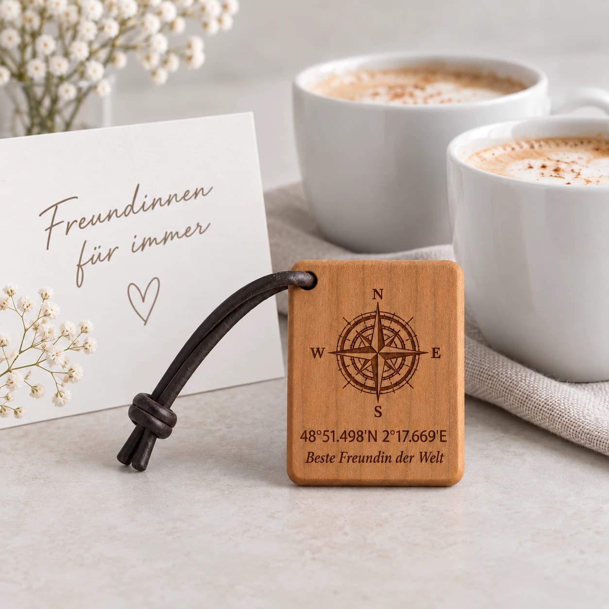 Kompass-Schlüsselanhänger mit Gravur für die beste Freundin – Anlassszene, Beste Freundin der Welt