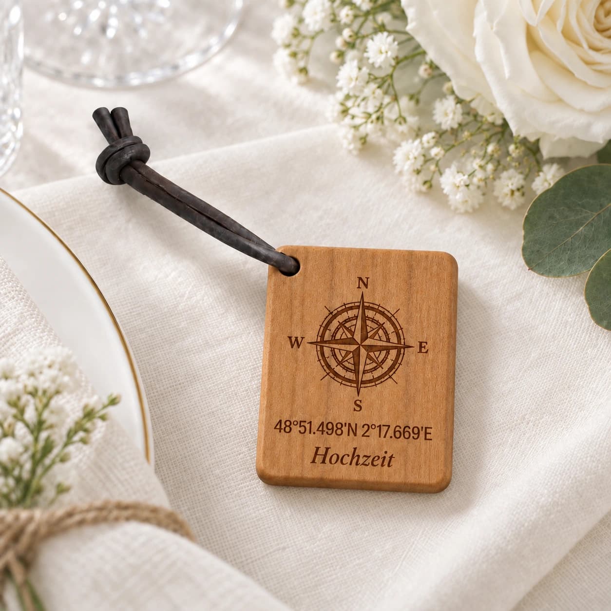 Kompass-Schlüsselanhänger mit Koordinaten zur Hochzeit – Weitere Anlassszene, Hochzeit