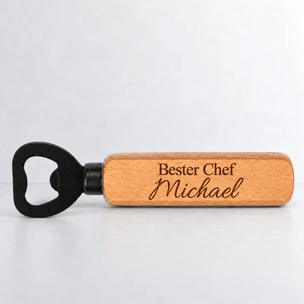 Personalisierter Holz-Flaschenöffner mit Gravur – Für den Chef – Produktansicht