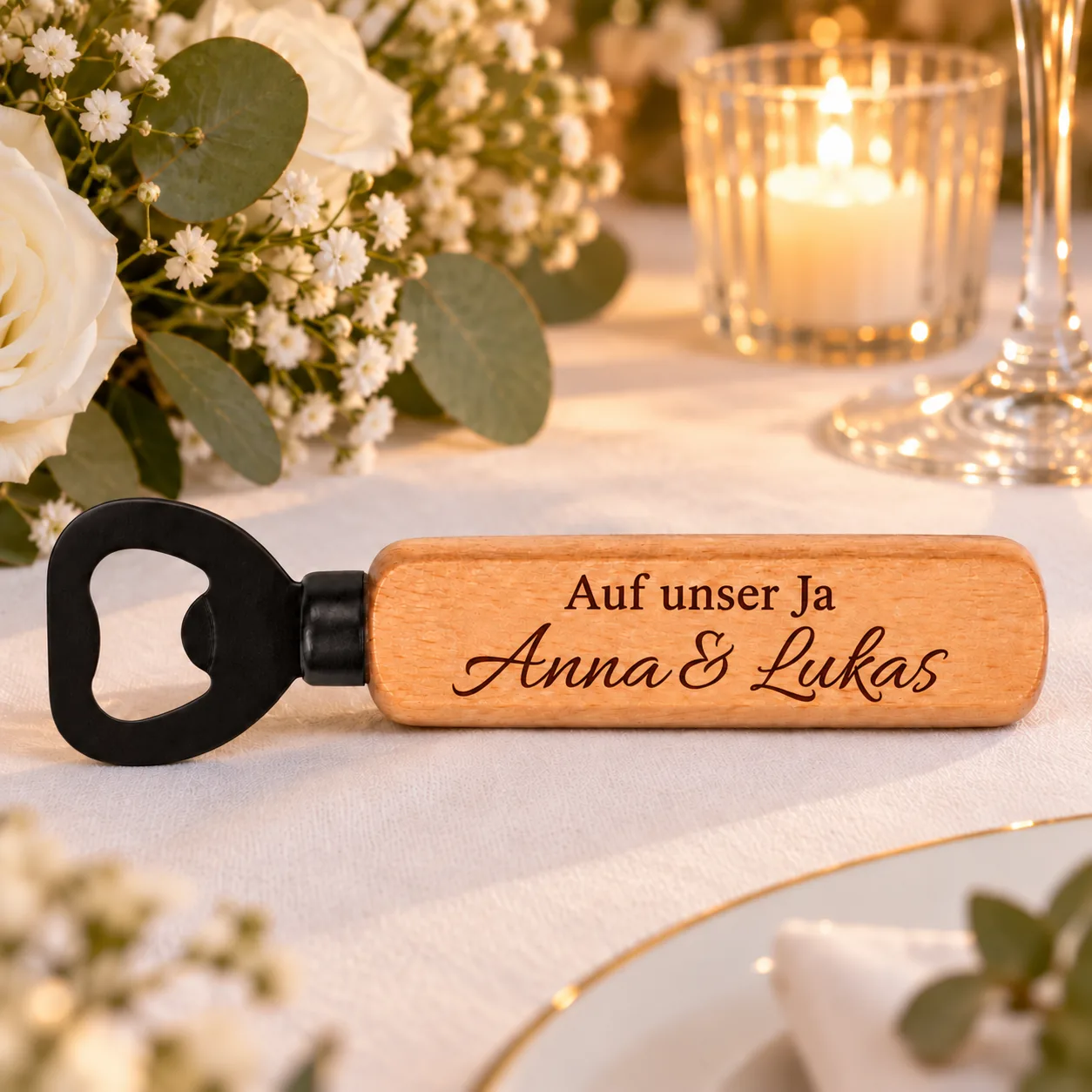 Personalisierter Holz-Flaschenöffner mit Gravur – Zur Hochzeit – Weitere Anlassszene