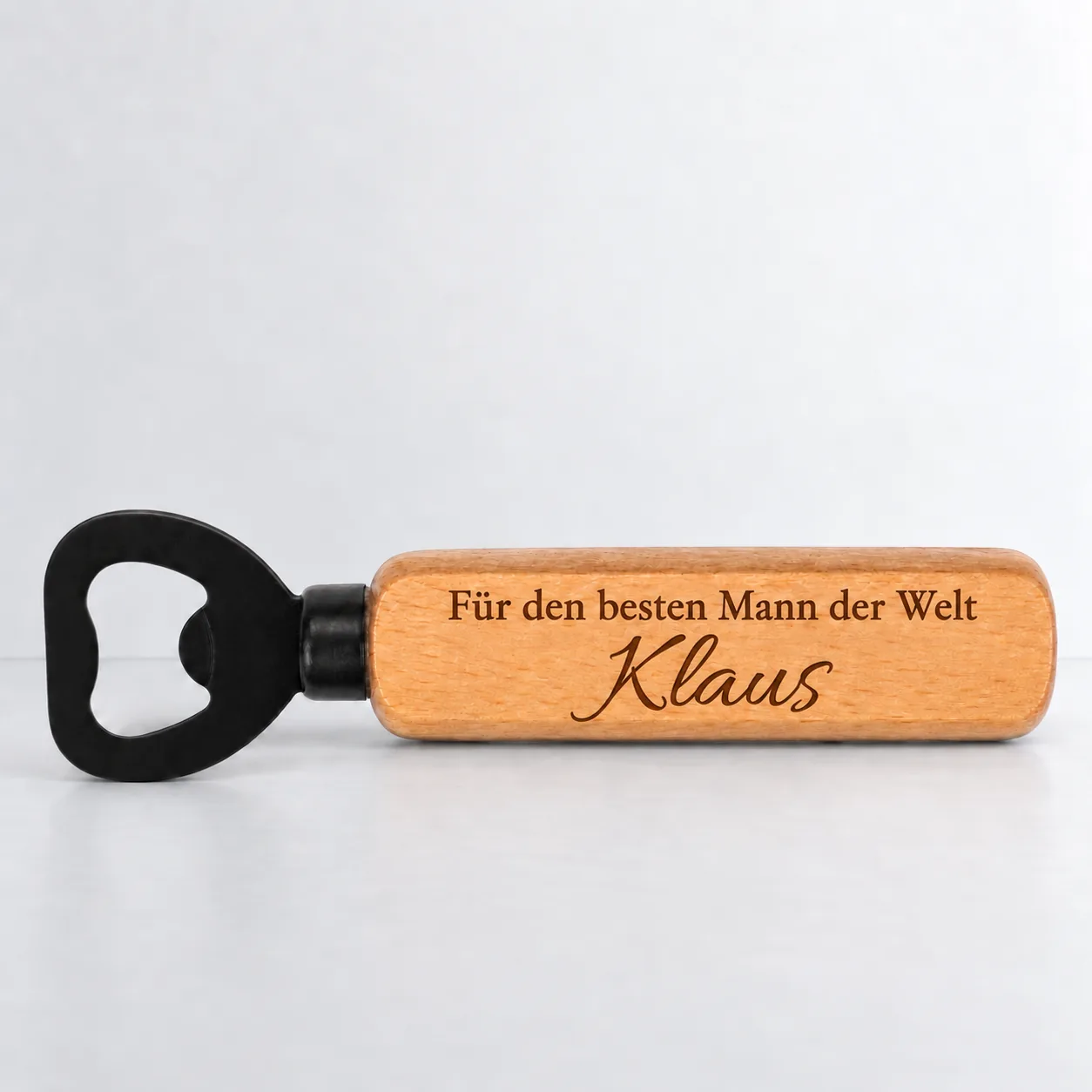 Personalisierter Holz-Flaschenöffner mit Gravur – Für den besten Mann – Produktansicht