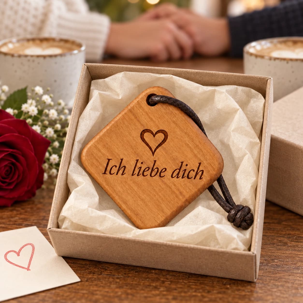Quadro Holz-Schlüsselanhänger mit Gravur – Für Paare – Geschenkpräsentation