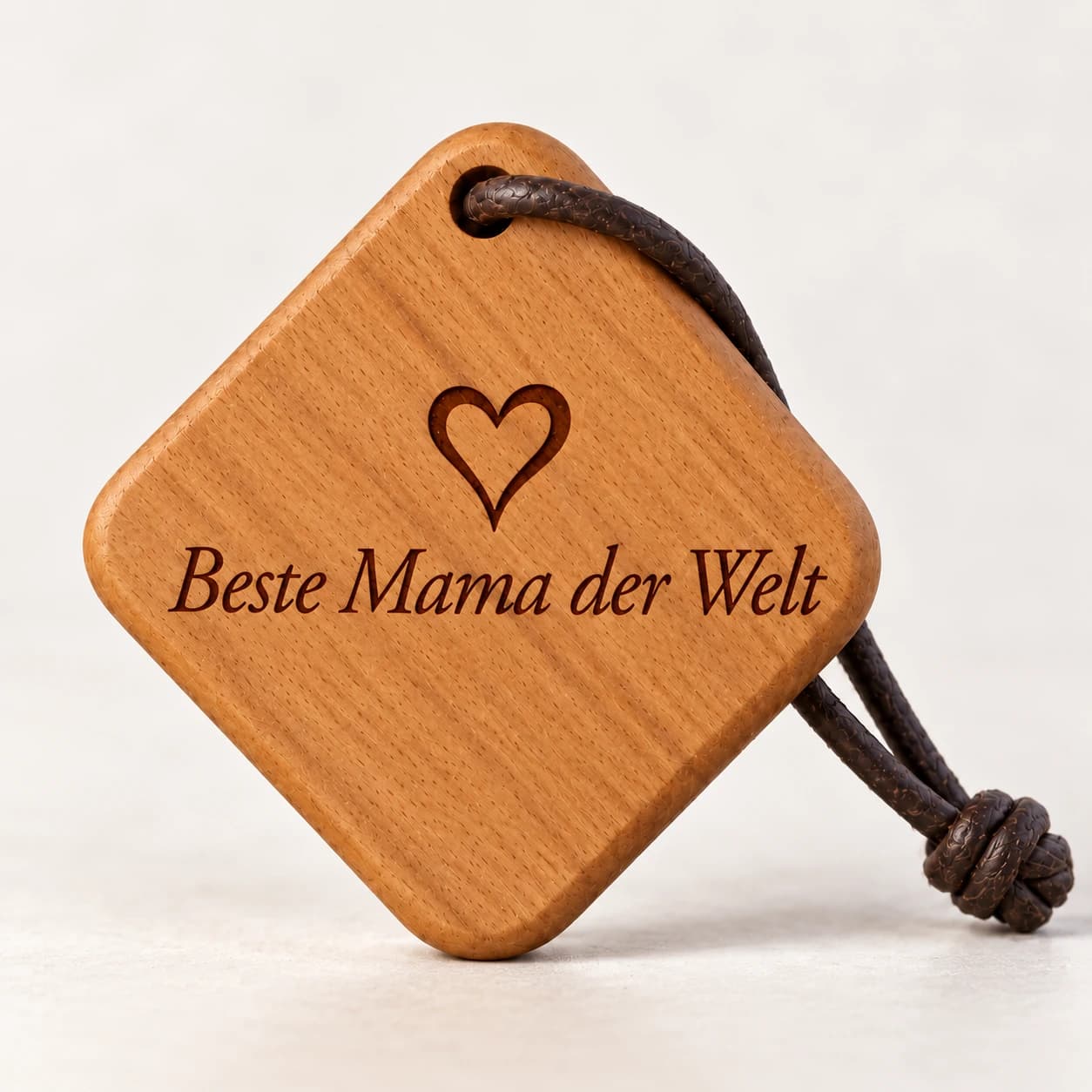 Quadro Holz-Schlüsselanhänger mit Gravur – Für Mama – Nahaufnahme