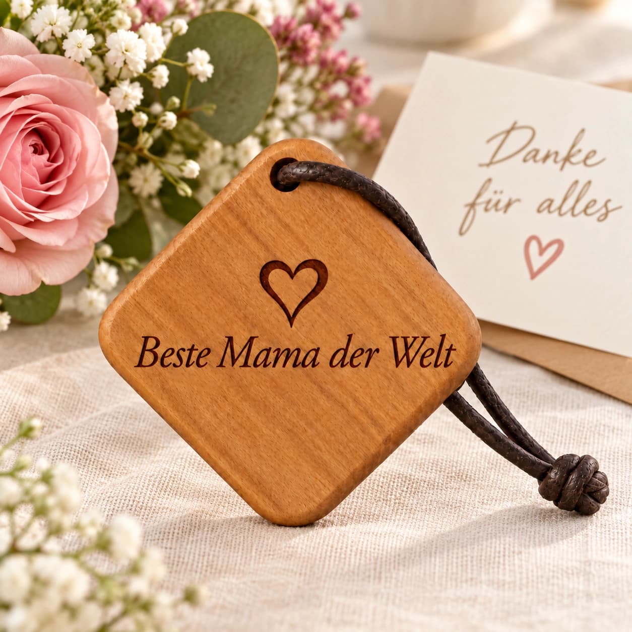 Quadro Holz-Schlüsselanhänger mit Gravur – Für Mama – Weitere Anlassszene