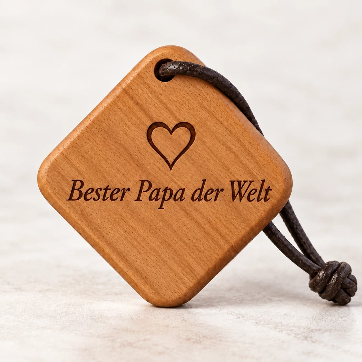 Quadro Holz-Schlüsselanhänger mit Gravur – Für Papa – Nahaufnahme