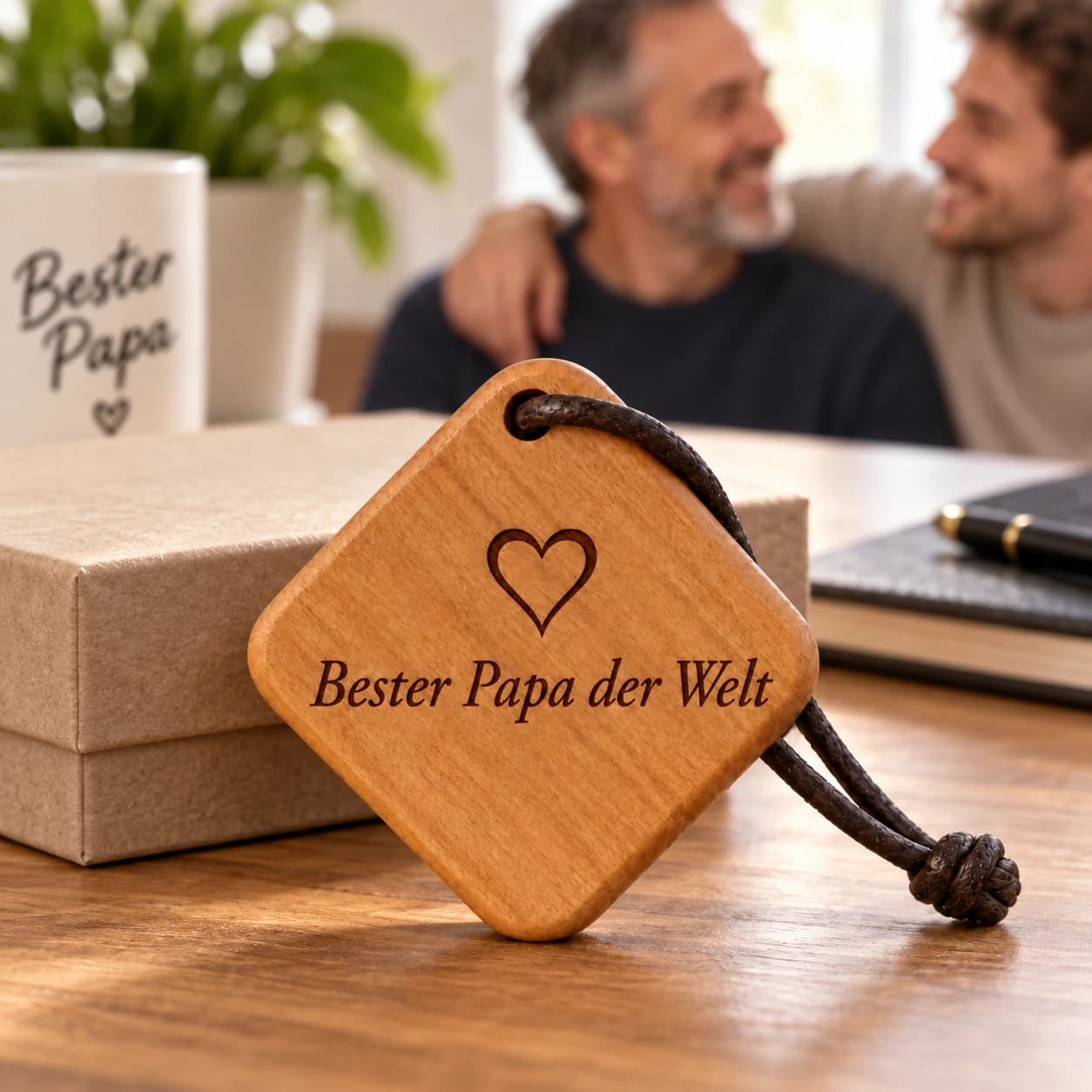 Quadro Holz-Schlüsselanhänger mit Gravur – Für Papa – Weitere Anlassszene