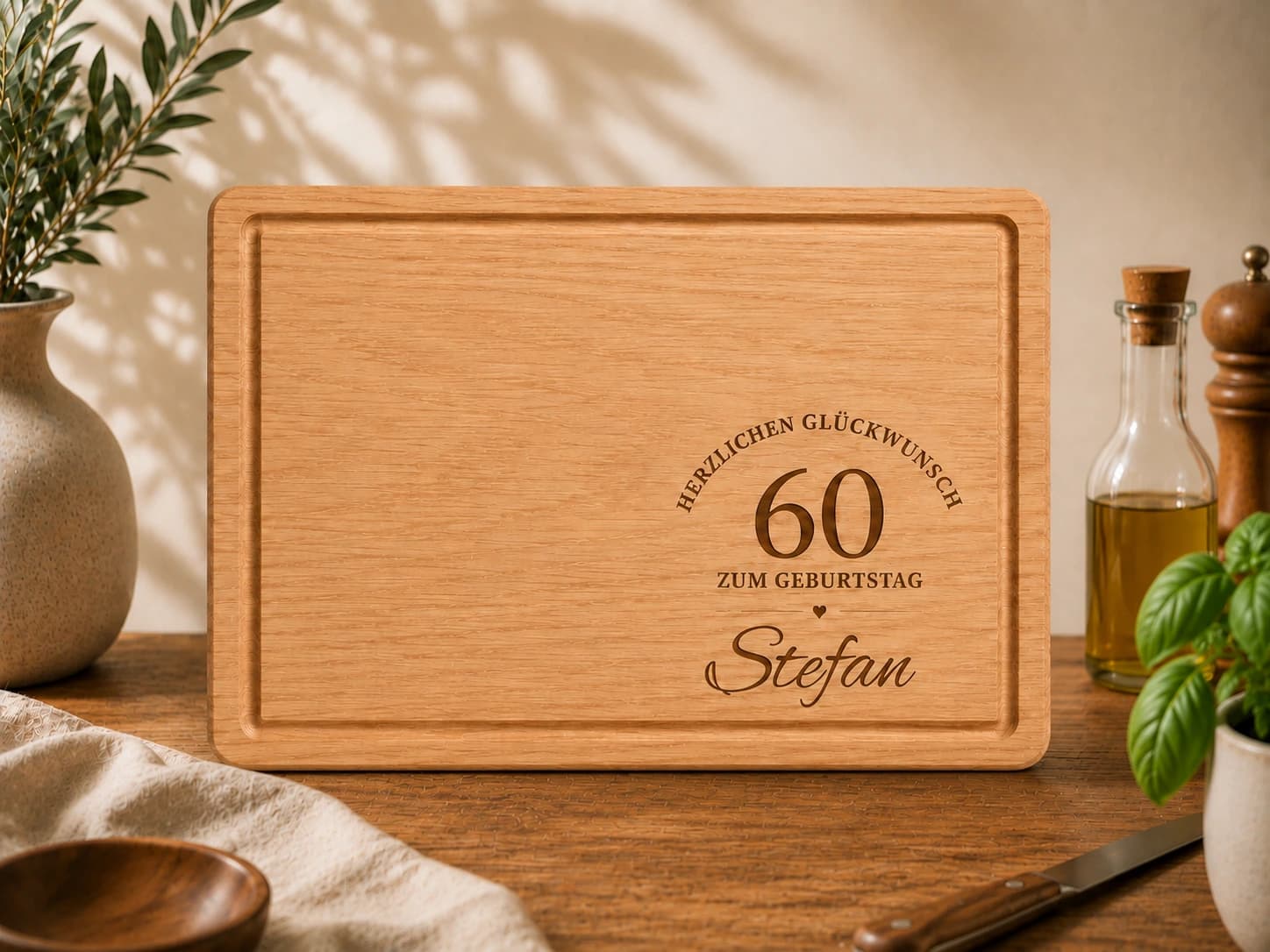 Geburtstag Holzbrett mit Gravur – Personalisiertes Schneidebrett aus Eiche – personalisiertes Geschenk zur Geburt