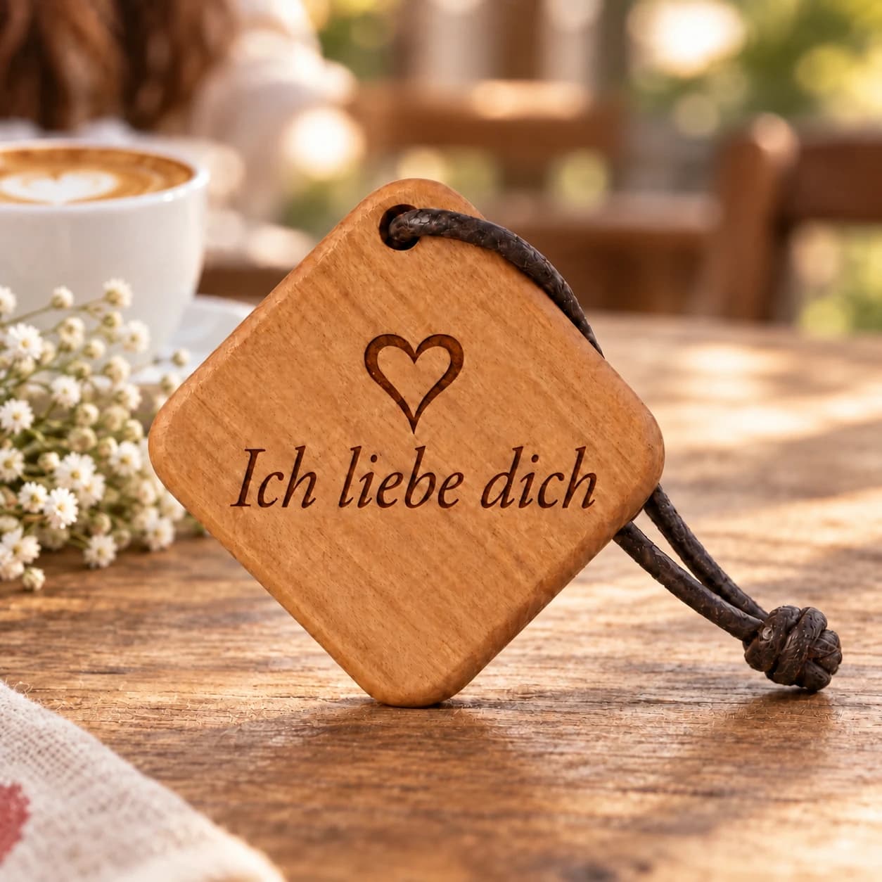Quadro Holz-Schlüsselanhänger mit Gravur – Für Paare – Anlassszene