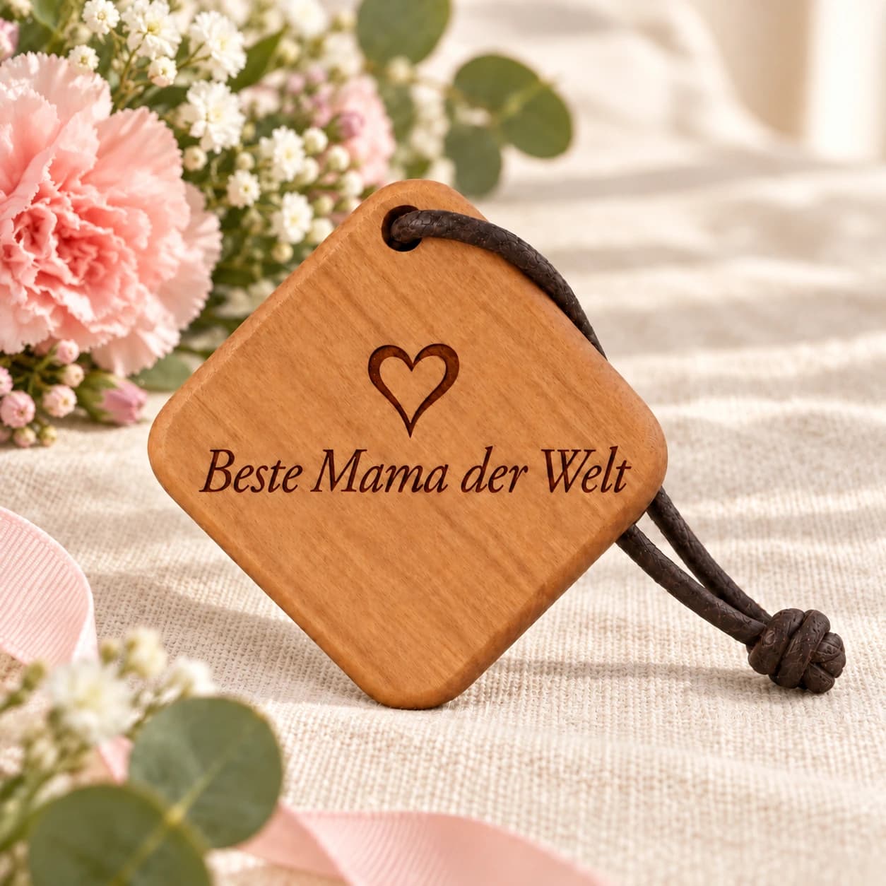 Quadro Holz-Schlüsselanhänger mit Gravur – Für Mama – Anlassszene
