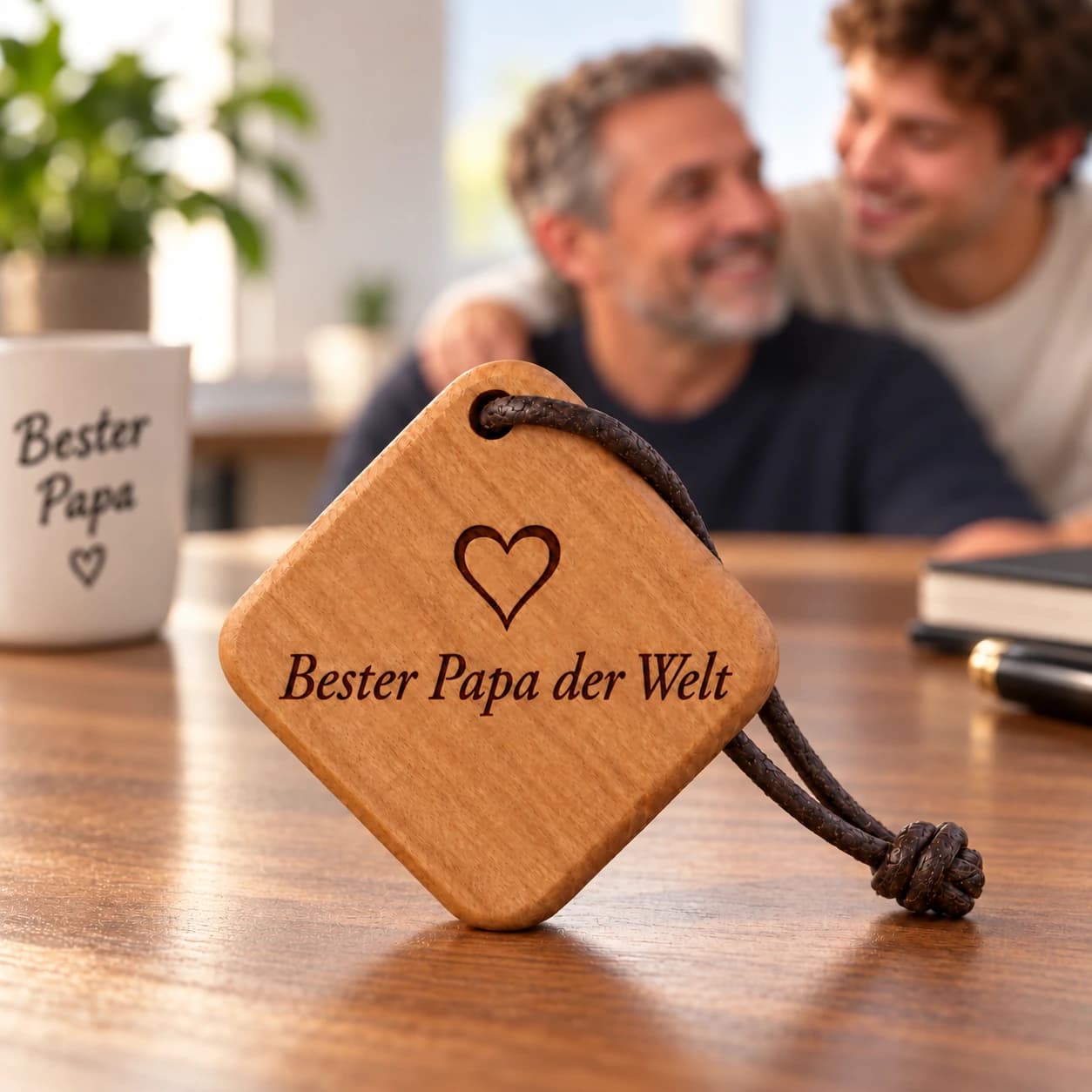 Quadro Holz-Schlüsselanhänger mit Gravur – Für Papa – Anlassszene