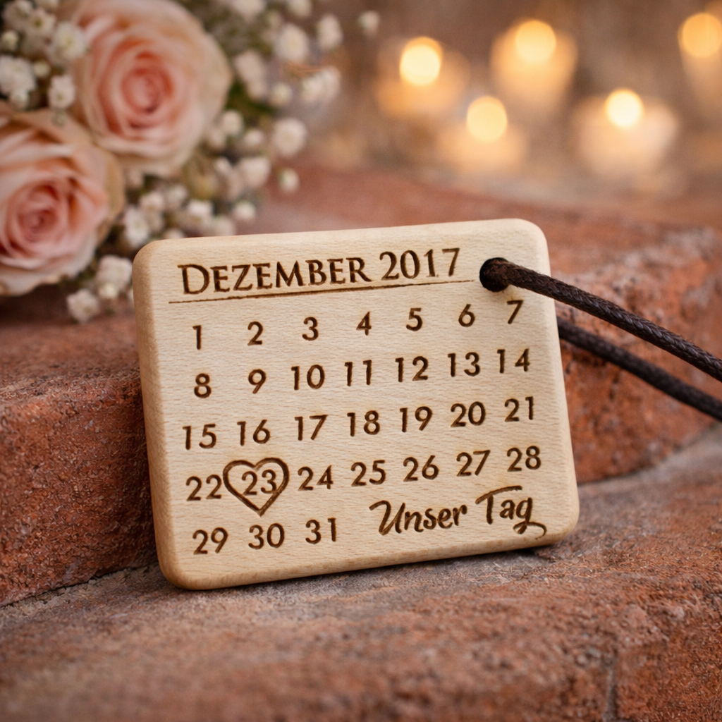 Kalender Holz Schlüsselanhänger Gravur AHORN
