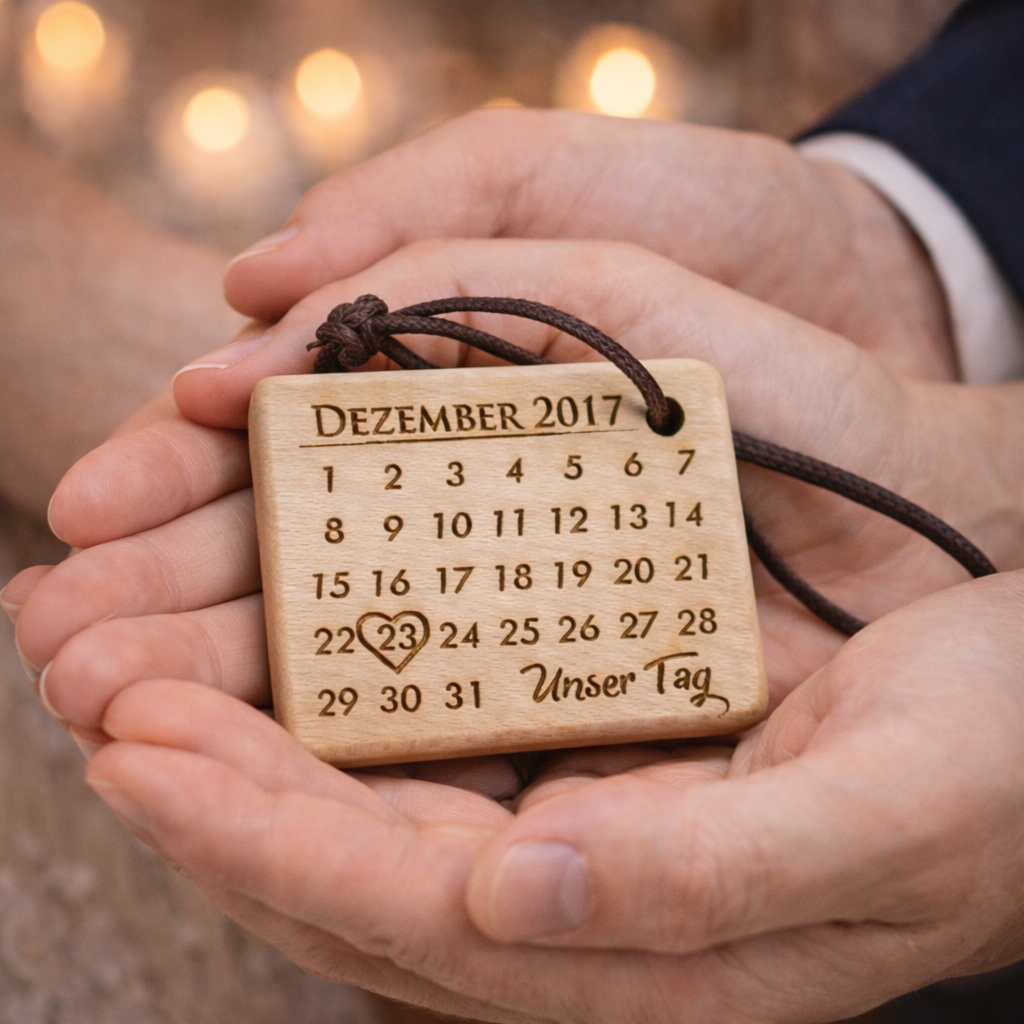 Kalender Holz Schlüsselanhänger Gravur AHORN